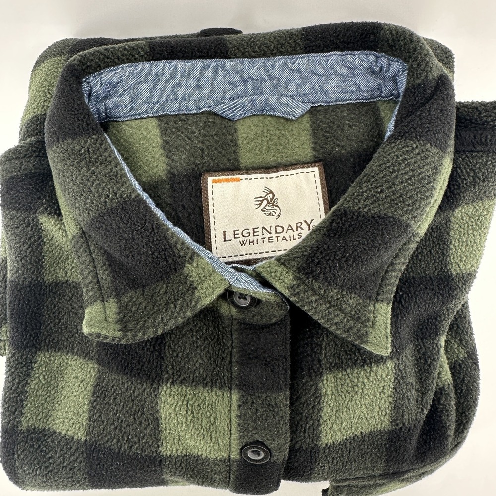 Legendary Whitetails Navigator Fleece Shirt Mens M‎ Green Black Plaid Button Up